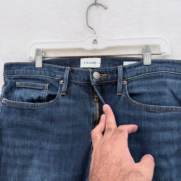 Frame Jeans Mens 34x32 Blue L'Homme Slim Stretch LMH0467 Baltic - Picture 10 of 13